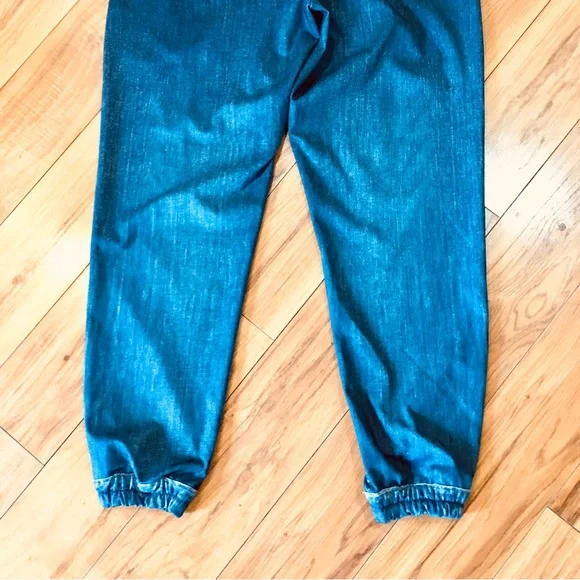 Lucy blue denim seersucker style banded bottoms pants skinny small lounge - Picture 7 of 8